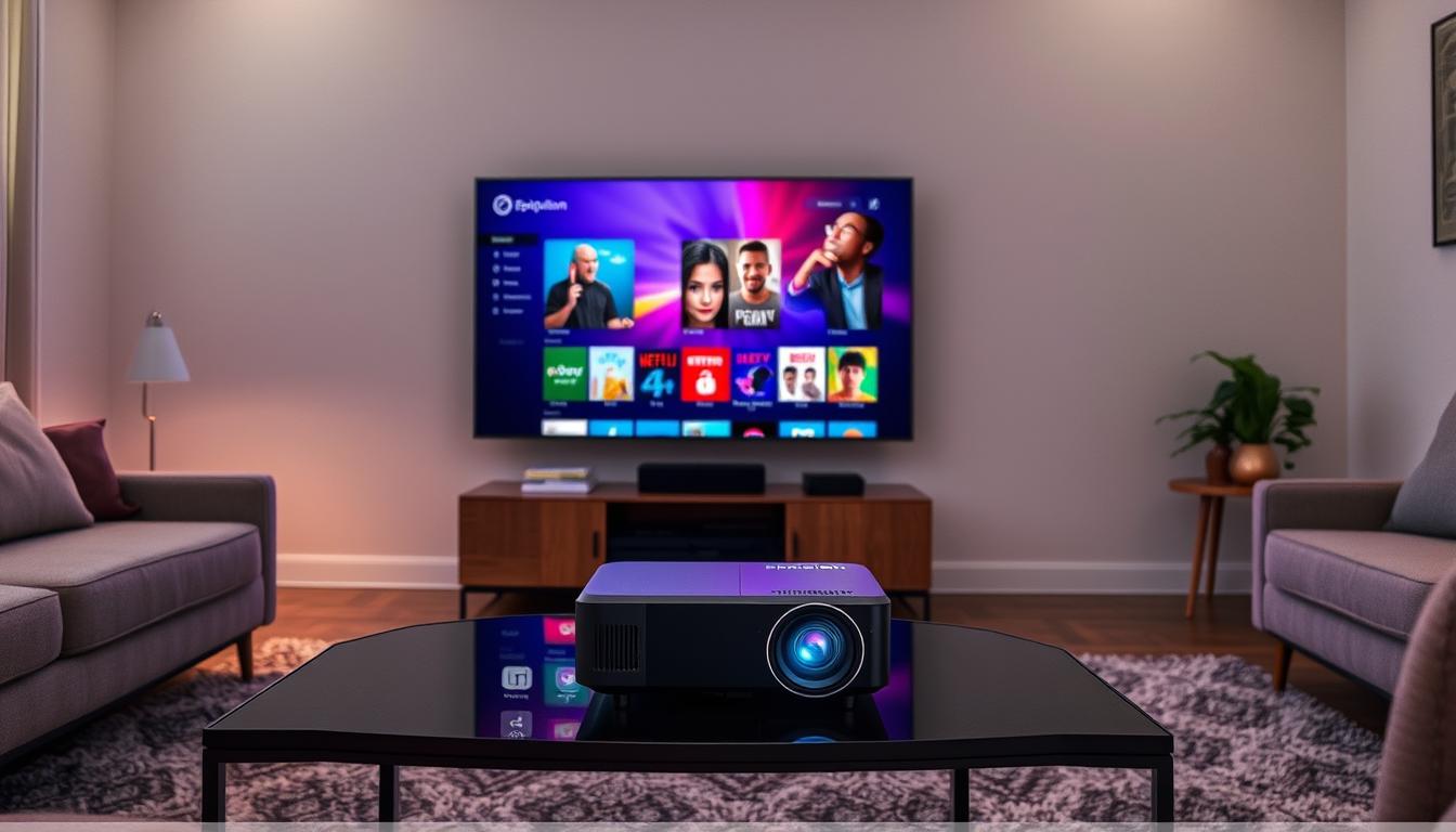 Google TV streaming apps on Epson EpiqVision Mini EF22