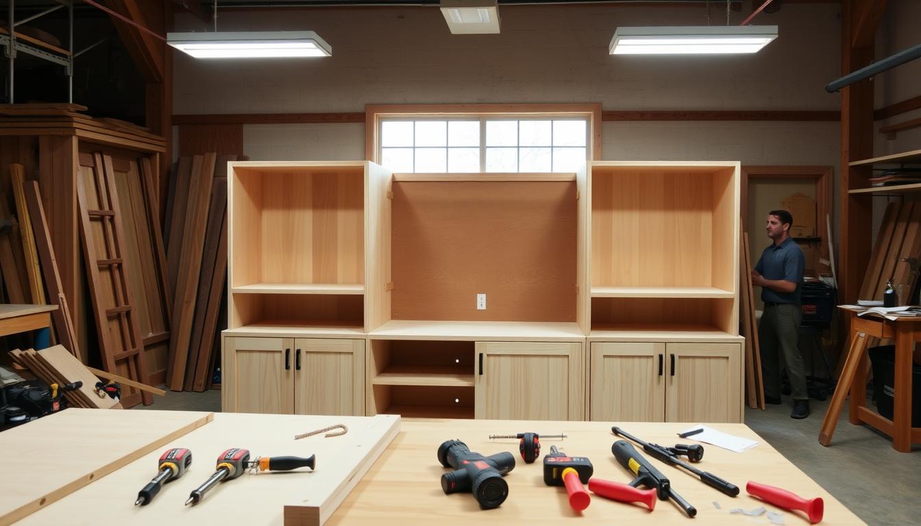 assembly of base cabinets and top components