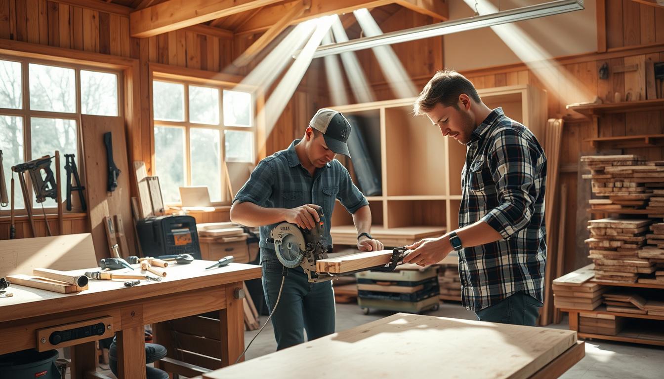 breaking down lumber for media nook