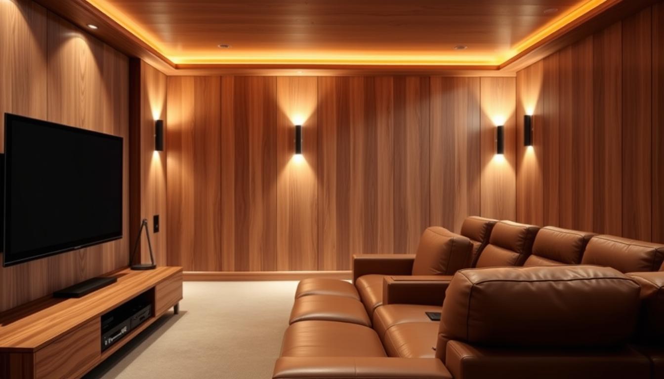 wooden accents in home theater design