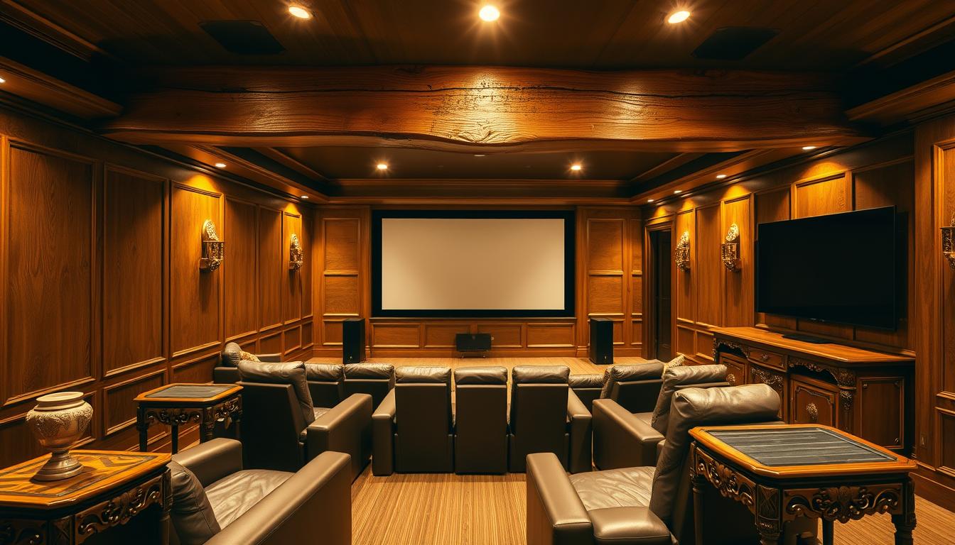 wooden accents in home theater design