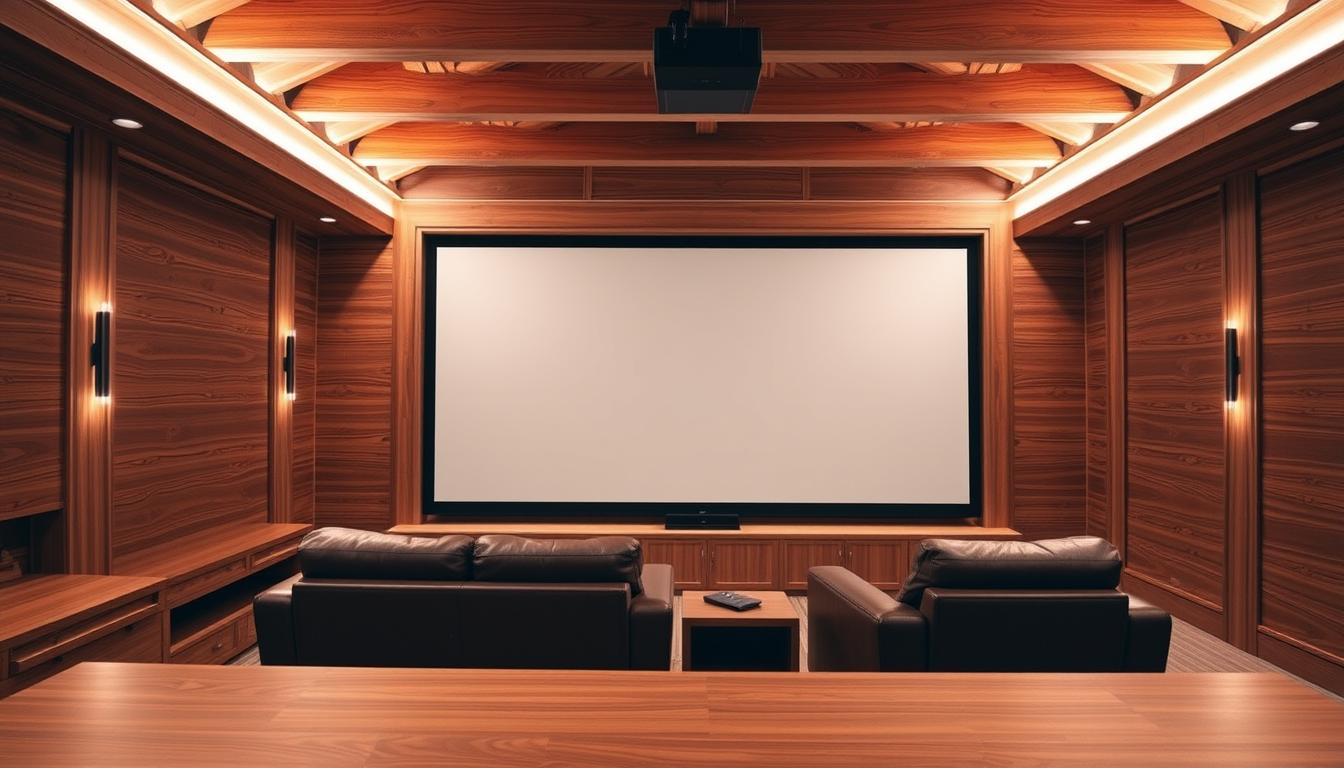 wooden accents in home theater design