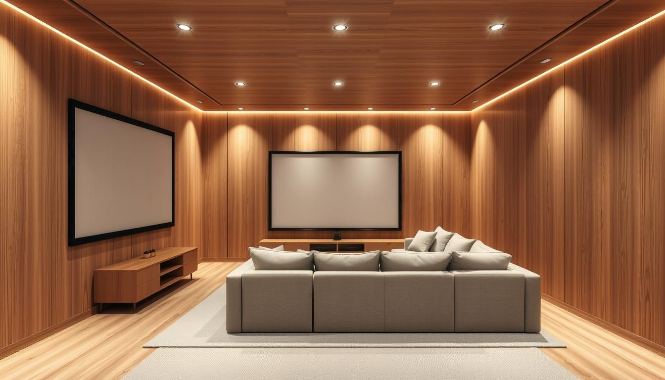 wooden accents in home theater