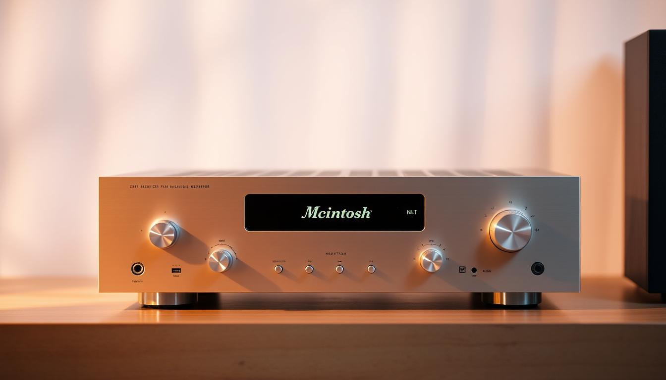 A sleek, minimalist McIntosh receiver from the 1990s, showcased against a softly blurred background. The receiver's brushed aluminum faceplate gleams under warm, diffused lighting, with the iconic McIntosh logo prominently displayed. The receiver's knobs and dials are meticulously detailed, inviting the viewer to imagine the tactile experience of operating this classic audio equipment. The scene conveys a sense of timeless design and the enduring appeal of McIntosh's premium audio technology during the transitional period of the 1990s. A sleek, minimalist McIntosh receiver from the 1990s, showcased against a softly blurred background. The receiver's brushed aluminum faceplate gleams under warm, diffused lighting, with the iconic McIntosh logo prominently displayed. The receiver's knobs and dials are meticulously detailed, inviting the viewer to imagine the tactile experience of operating this classic audio equipment. The scene conveys a sense of timeless design and the enduring appeal of McIntosh's premium audio technology during the transitional period of the 1990s.