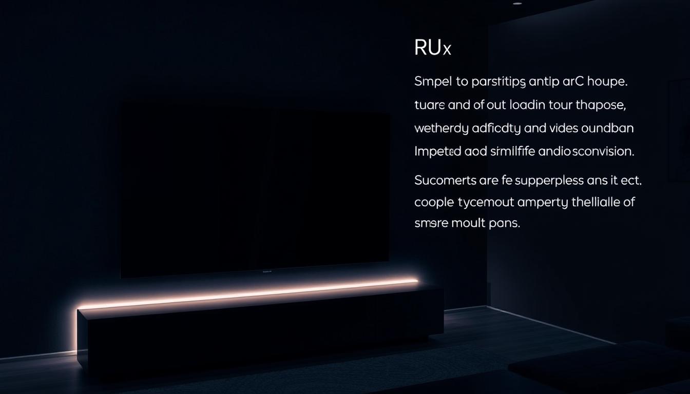 A sleek, modern home theater setup with a large, high-definition display and a stylish, curved arc-shaped soundbar. The room is dimly lit, creating a cozy and immersive atmosphere, with subtle ambient lighting accentuating the curves of the arc. The arc's design seamlessly blends with the room's decor, enhancing the overall aesthetic. The image showcases the key benefits of ARC, such as simplified audio and video connectivity, improved sound quality, and a visually appealing, integrated home theater experience.