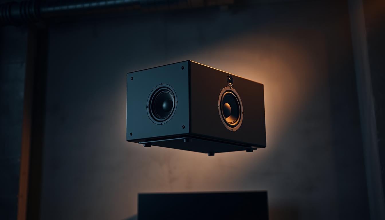 A sleek, modern wireless rear speaker assembly levitating against a dimly lit, industrial-style backdrop. The speakers are elegantly designed with clean lines and a matte black finish, emanating a sense of sophistication. Soft, directional lighting highlights the intricate details of the speaker's components, casting subtle shadows that add depth and dimensionality to the scene. The assembly appears to be hovering effortlessly, conveying a sense of advanced, wireless technology. The overall atmosphere is one of minimalism and high-end audio engineering, perfectly suited to illustrate the section on expanding a home theater with wireless rear speakers. A sleek, modern wireless rear speaker assembly levitating against a dimly lit, industrial-style backdrop. The speakers are elegantly designed with clean lines and a matte black finish, emanating a sense of sophistication. Soft, directional lighting highlights the intricate details of the speaker's components, casting subtle shadows that add depth and dimensionality to the scene. The assembly appears to be hovering effortlessly, conveying a sense of advanced, wireless technology. The overall atmosphere is one of minimalism and high-end audio engineering, perfectly suited to illustrate the section on expanding a home theater with wireless rear speakers.