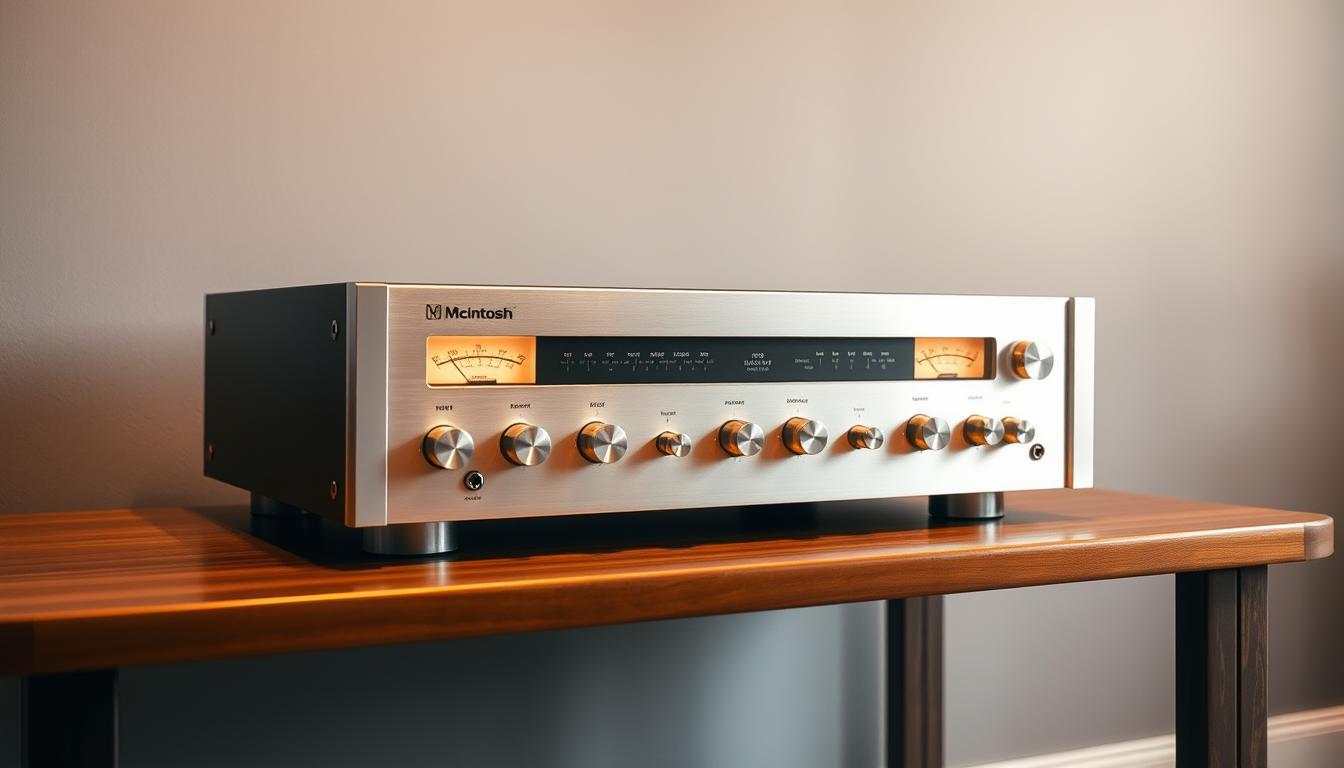 A sleek, vintage McIntosh receiver sits on a polished wooden table, its brushed aluminum faceplate gleaming under warm, soft lighting. The intricate control panel with its array of knobs and meters is the focal point, inviting the viewer to imagine restoring this iconic audio equipment to its former glory. In the background, a neutral gray wall provides a minimalist backdrop, allowing the receiver to take center stage. The image conveys a sense of reverence for the craftsmanship and attention to detail that defined the McIntosh brand, inspiring the viewer to embark on a journey of careful restoration and preservation. A sleek, vintage McIntosh receiver sits on a polished wooden table, its brushed aluminum faceplate gleaming under warm, soft lighting. The intricate control panel with its array of knobs and meters is the focal point, inviting the viewer to imagine restoring this iconic audio equipment to its former glory. In the background, a neutral gray wall provides a minimalist backdrop, allowing the receiver to take center stage. The image conveys a sense of reverence for the craftsmanship and attention to detail that defined the McIntosh brand, inspiring the viewer to embark on a journey of careful restoration and preservation.