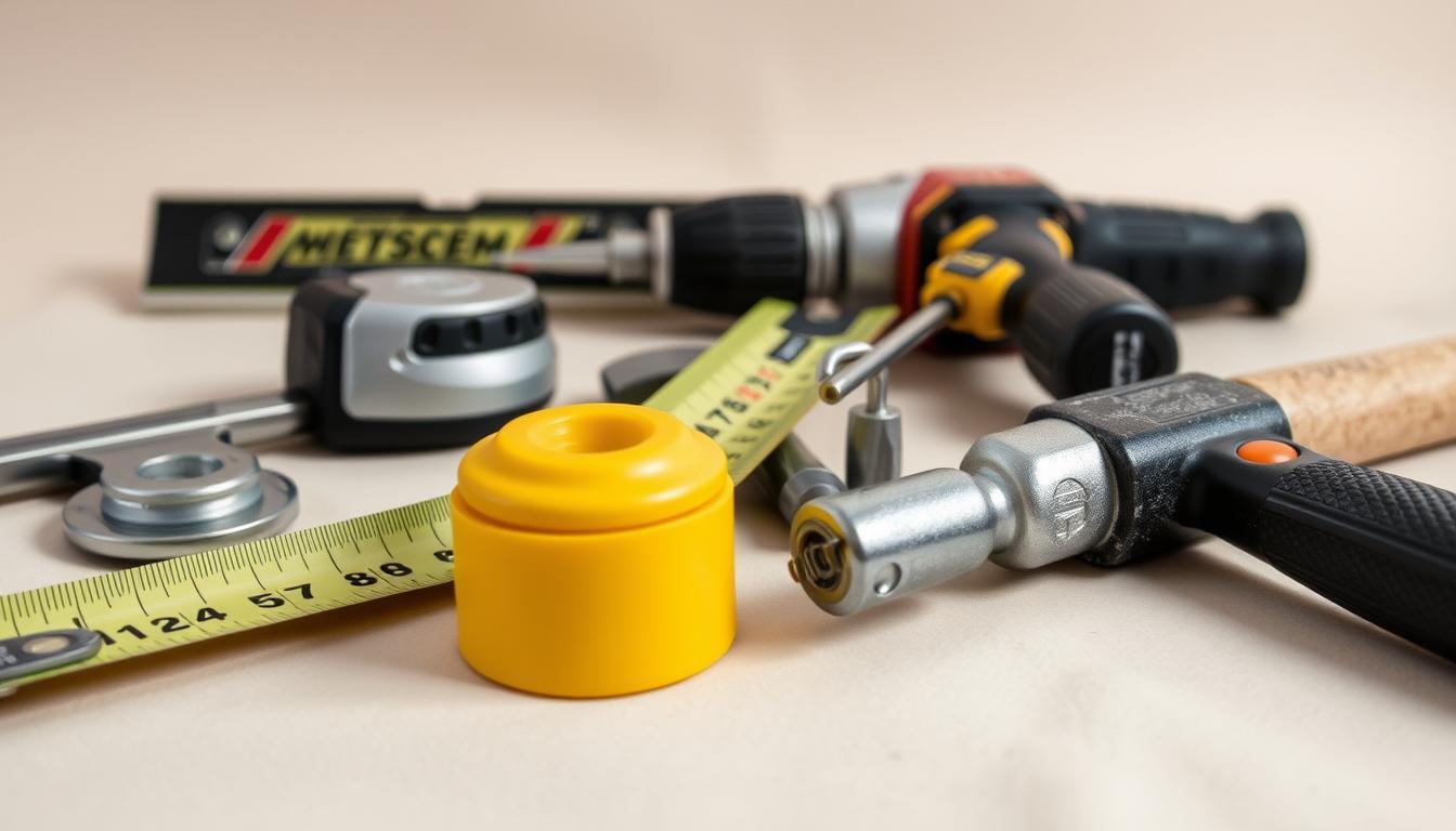 a close-up, detailed shot of various tools used for installing acoustic panels, including a measuring tape, level, drill, screwdriver, and hammer, all arranged neatly on a flat surface, such as a workbench or table, with a neutral-colored background, creating a sense of organization and preparation for the acoustic panel installation process, with soft, directional lighting that highlights the textures and materials of the tools. a close-up, detailed shot of various tools used for installing acoustic panels, including a measuring tape, level, drill, screwdriver, and hammer, all arranged neatly on a flat surface, such as a workbench or table, with a neutral-colored background, creating a sense of organization and preparation for the acoustic panel installation process, with soft, directional lighting that highlights the textures and materials of the tools.